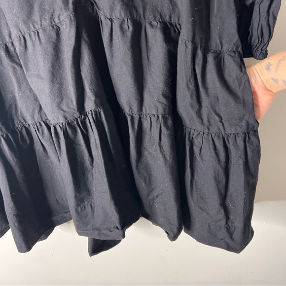 Free People Black Misha Mini Dress Tiered Long Sleeve Button Front Pockets Med - Picture 5 of 8